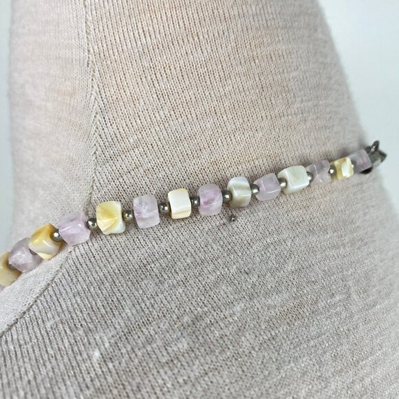 Vintage Mixed Square Stone Bead Necklace Hook Closure 21" - Picture 2 of 8